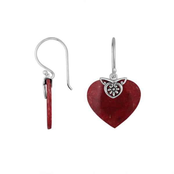 AE-6235-CR Sterling Silver Heart Shape Earring With Coral Jewelry Bali Designs Inc 
