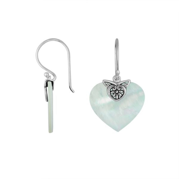 AE-6235-MOP Sterling Silver Heart Shape Earring With Mother Of Pearl Jewelry Bali Designs Inc 
