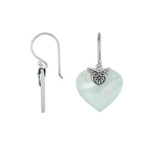 Wholesale sterling silver heart-shaped Mother Of Pearl earrings with handcrafted silver detailing