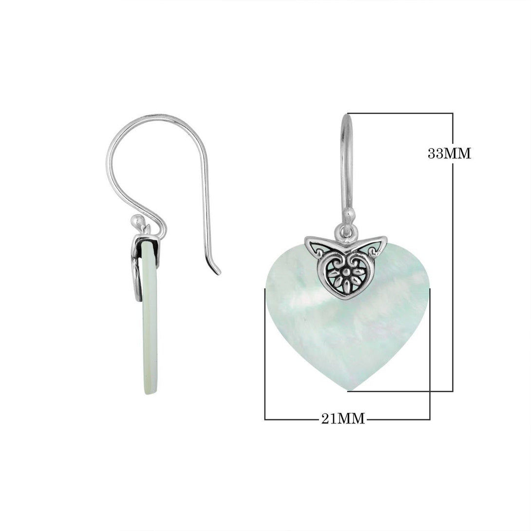 AE-6235-MOP Sterling Silver Heart Shape Earring With Mother Of Pearl Jewelry Bali Designs Inc 