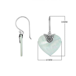 Wholesale sterling silver heart-shaped Mother Of Pearl earrings with handcrafted silver detailing