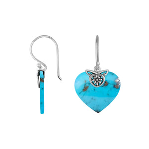 Wholesale sterling silver heart-shaped Turquoise Shell earrings with handcrafted silver detailing