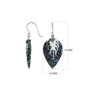 Wholesale silver leaf earrings featuring iridescent Abalone Shell with a sculpted silver and polished finish.