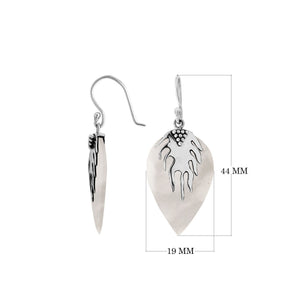 Wholesale silver leaf earrings with radiant Mother Of Pearl and polished textured detailing.