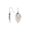 Wholesale silver leaf earrings with radiant Mother Of Pearl and polished textured detailing.