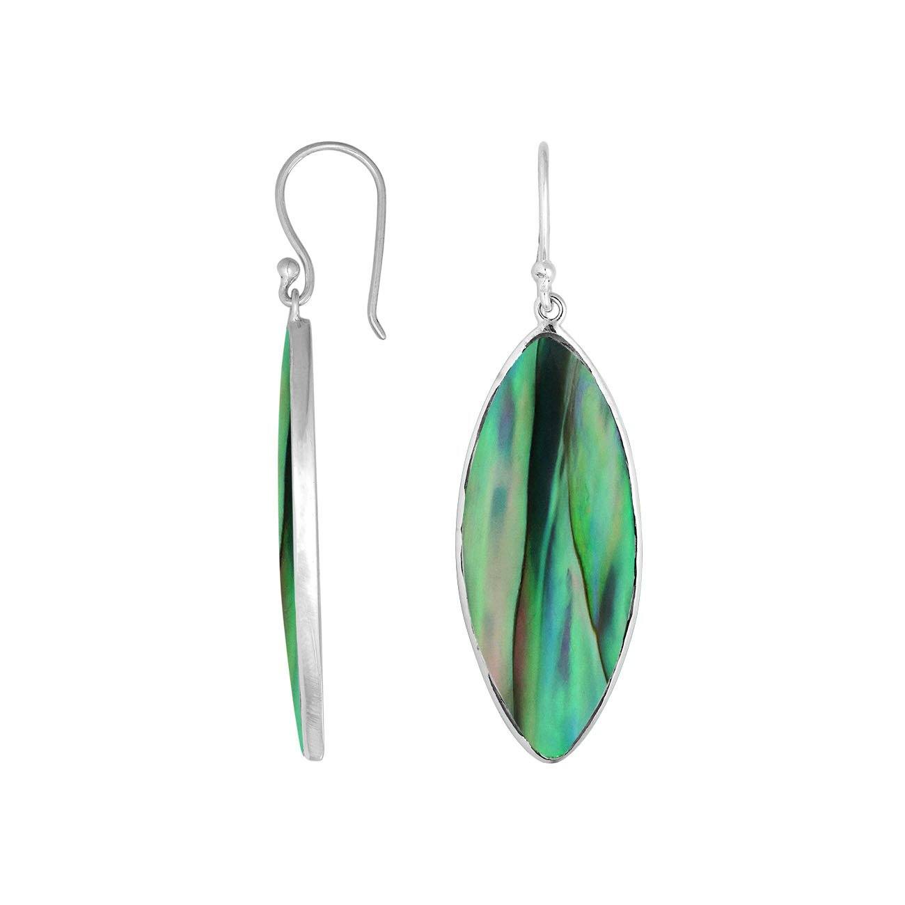 Wholesale marquise earrings crafted in sterling silver with vibrant Abalone Shell and a polished clean-edge design.