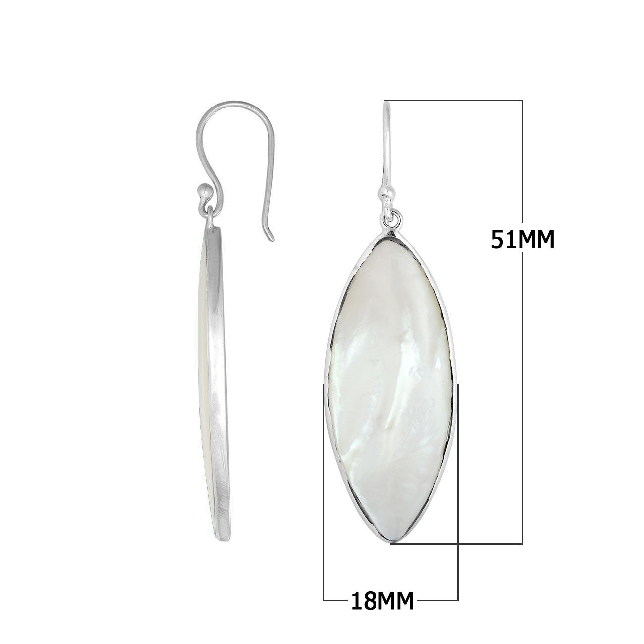 Wholesale sterling silver marquise earrings featuring radiant Mother Of Pearl with a polished clean-edge finish.
