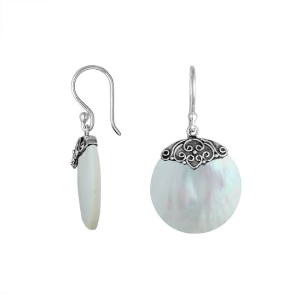 AE-6239-MOP Sterling Silver Round Earring With Mother Of Pearl Jewelry Bali Designs Inc 