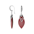 Wholesale sterling silver layered leaf earrings featuring Red Coral and Cubic Zirconia with polished textured detailing.