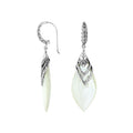 Wholesale sterling silver layered leaf earrings with Mother Of Pearl, Cubic Zirconia, and textured detailing.