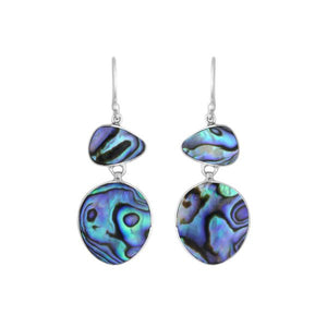 Wholesale sterling silver double-drop earrings with iridescent Abalone Shell in polished settings.