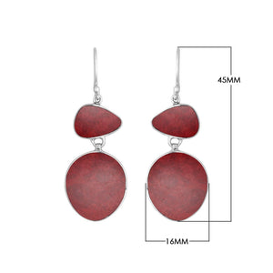 Wholesale sterling silver double-drop earrings featuring rich Red Coral in polished settings.