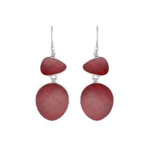 Wholesale sterling silver double-drop earrings featuring rich Red Coral in polished settings.