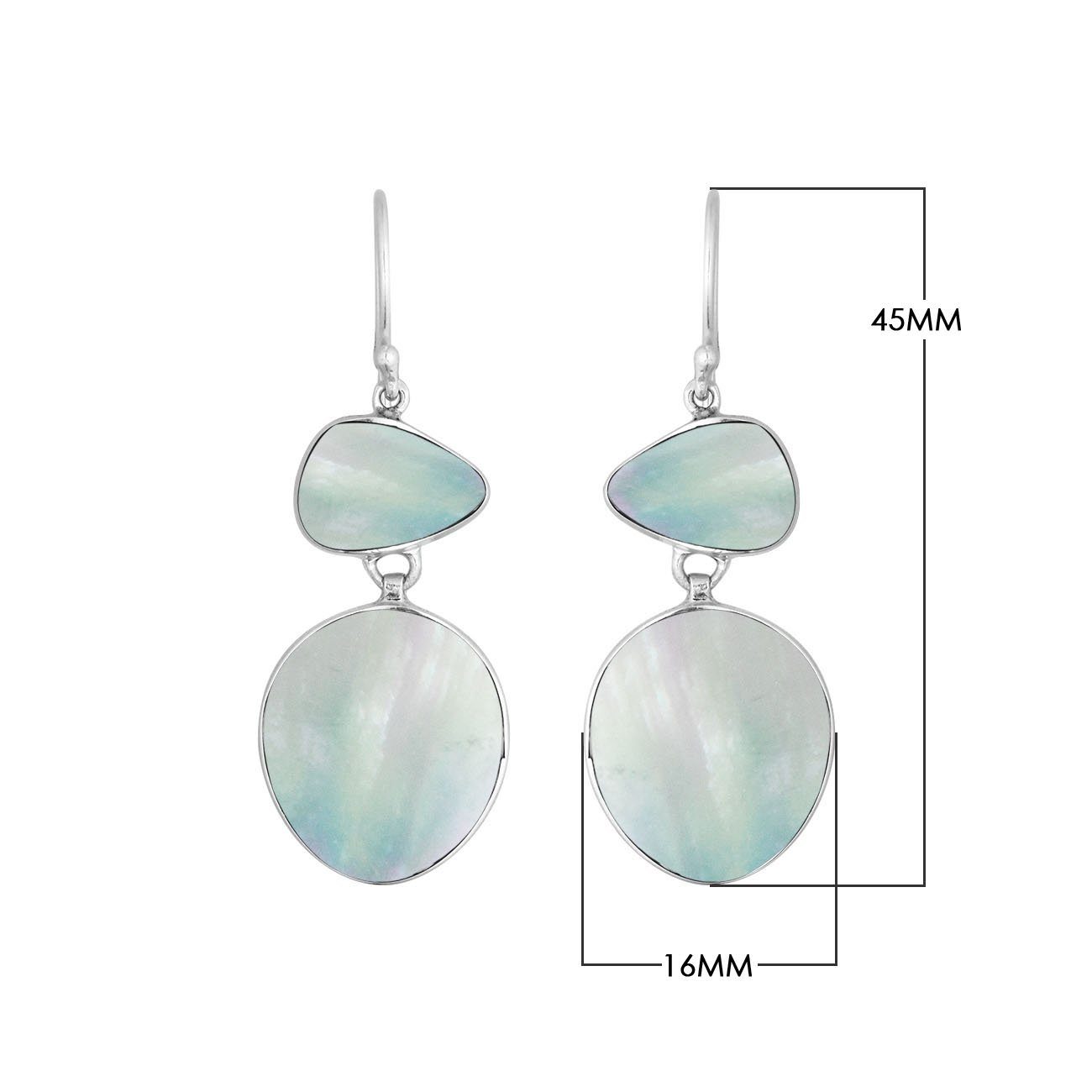 Wholesale sterling silver double-drop earrings featuring luminous Mother Of Pearl in polished settings.