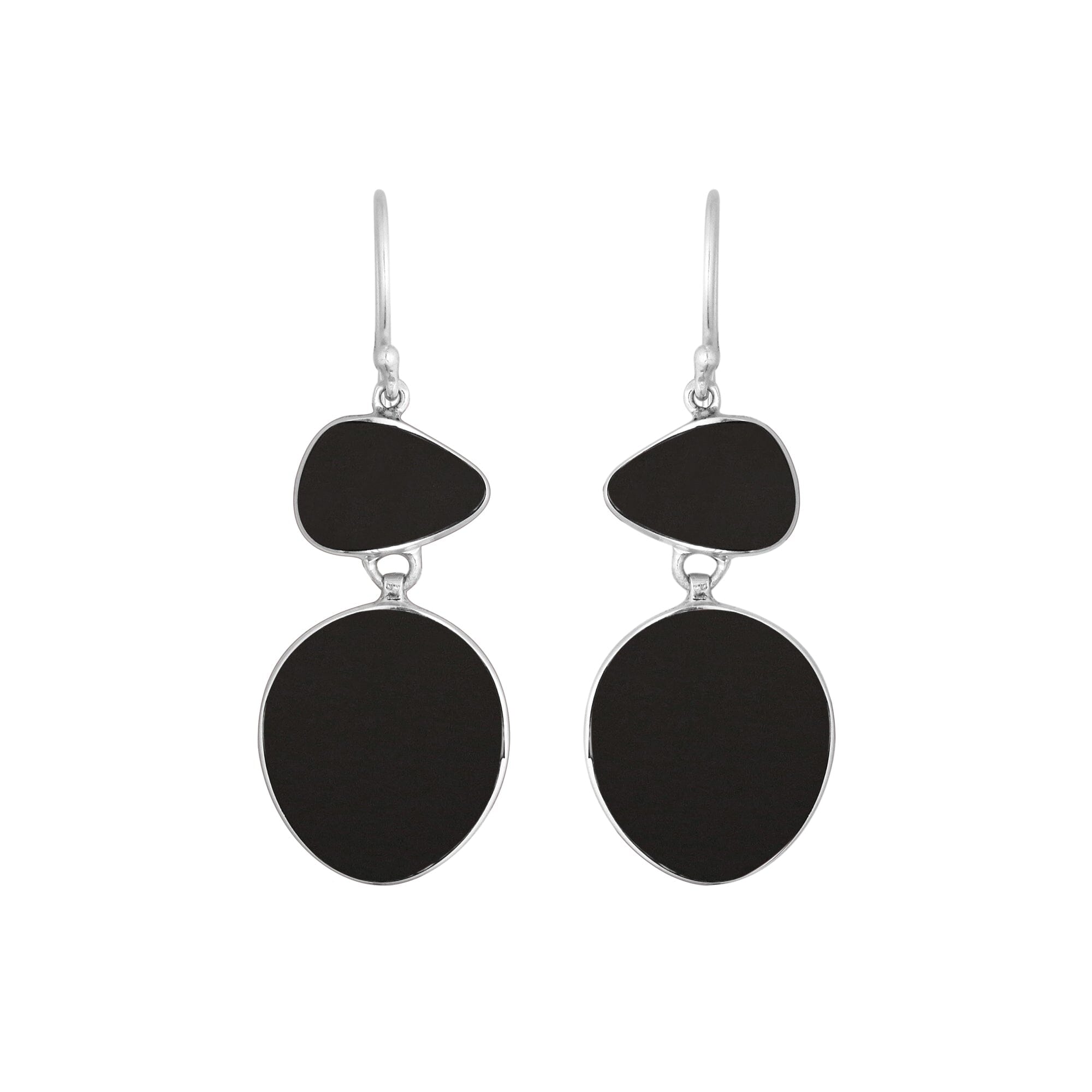 Wholesale sterling silver double-drop earrings crafted with deep Black Shell in polished settings.
