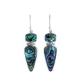 Sterling silver long two-stone earrings with vibrant Abalone Shell drops