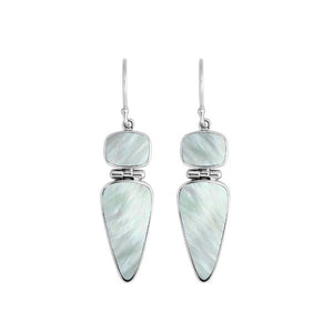 Radiant Mother Of Pearl two-shape sterling silver long drop earrings for wholesale showcases craftsmanship
