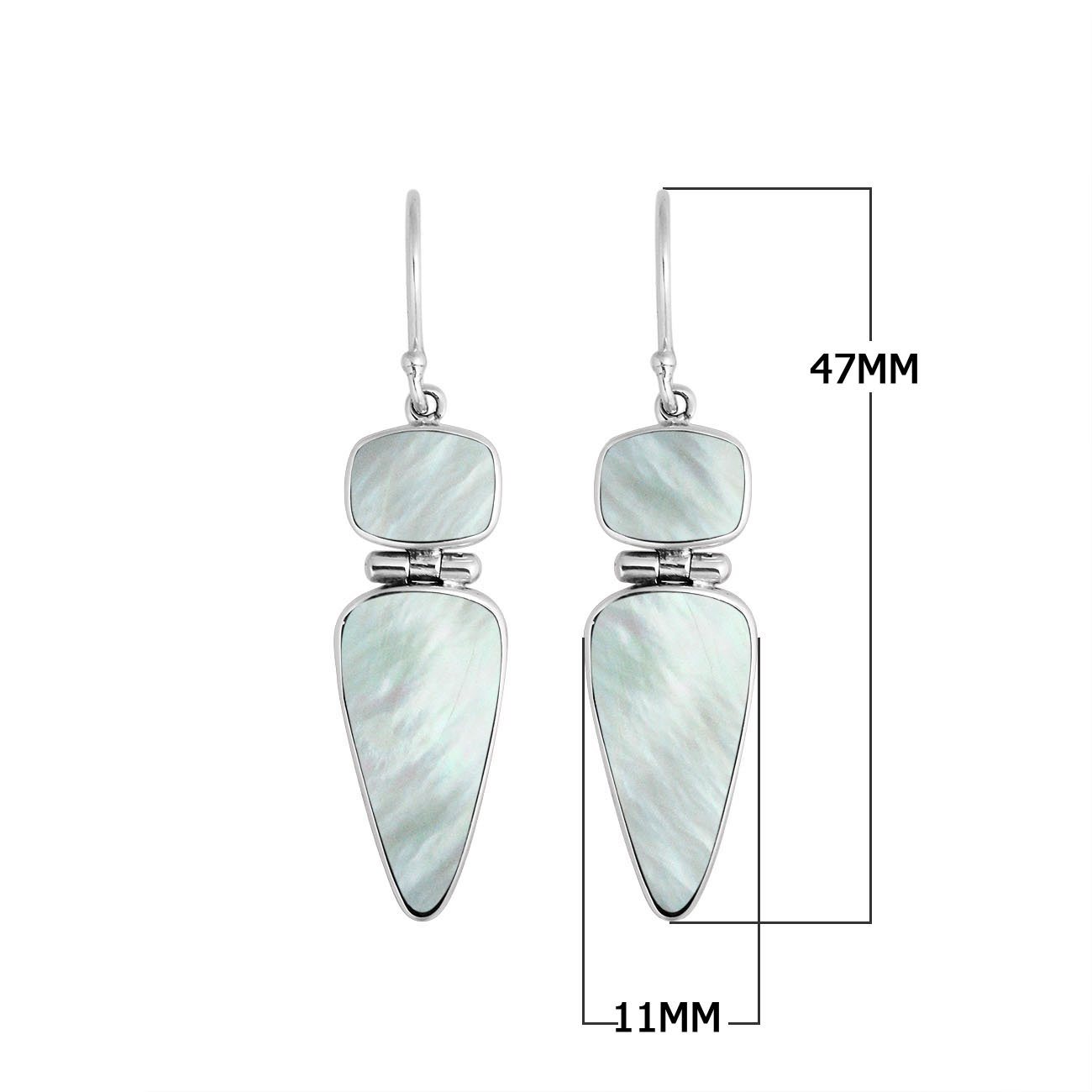 Radiant Mother Of Pearl two-shape sterling silver long drop earrings for wholesale showcases craftsmanship