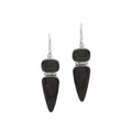 Sterling silver long drop earrings with polished Black Shell dual-shape elements for wholesale buyers