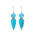 Sterling silver long drop earrings with vibrant Turquoise Shell dual-shape elements for wholesale collections