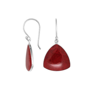 Sterling silver trilliant earrings with bold Red Coral drops designed for wholesale collections