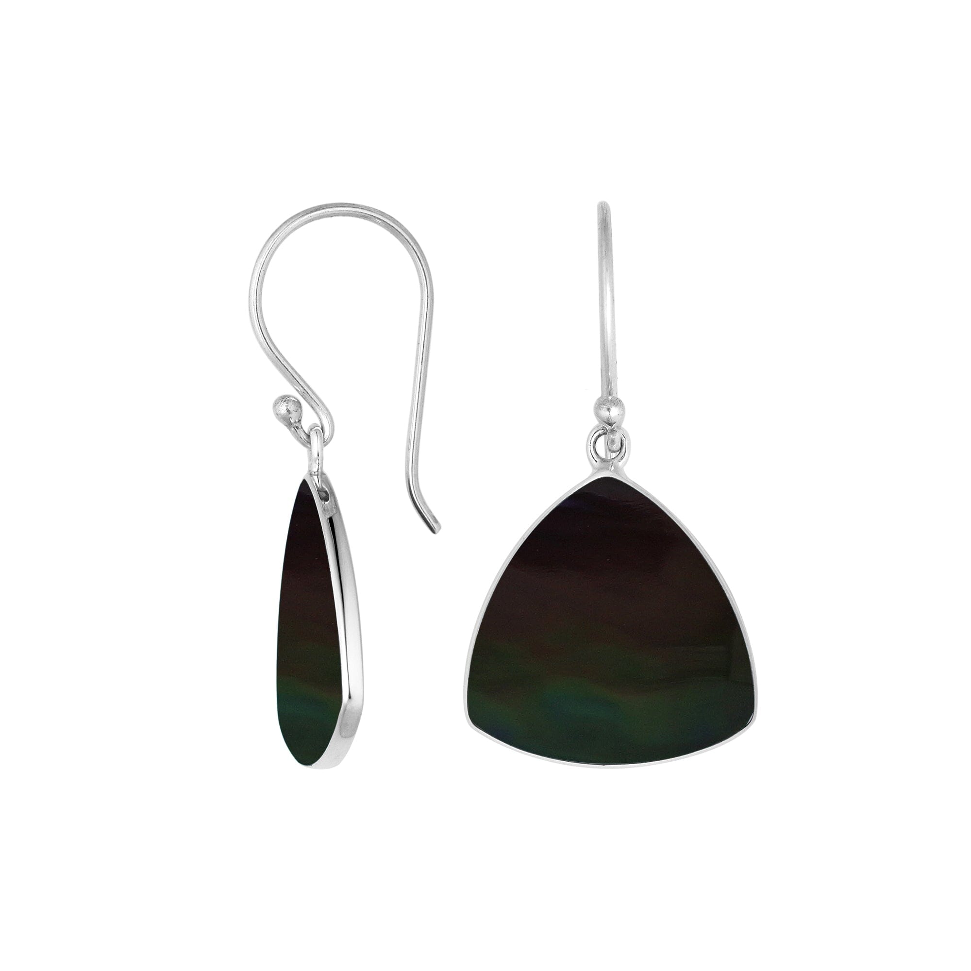 Sterling Silver Black Shell triangular earrings with Earwire and mirror finish for wholesale jewelry.