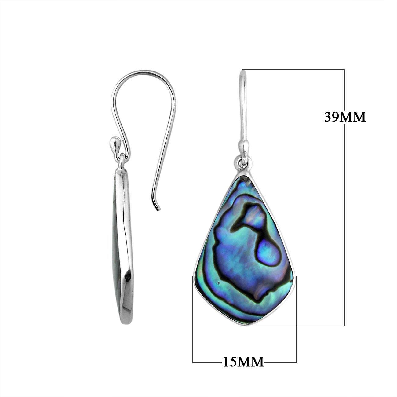 Sterling silver Abalone Shell teardrop hook earrings handcrafted in Bali Indonesia