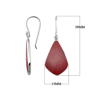 Sterling Silver Red Coral fancy shape earrings with Earwire and polished mirror finish for wholesale jewelry.
