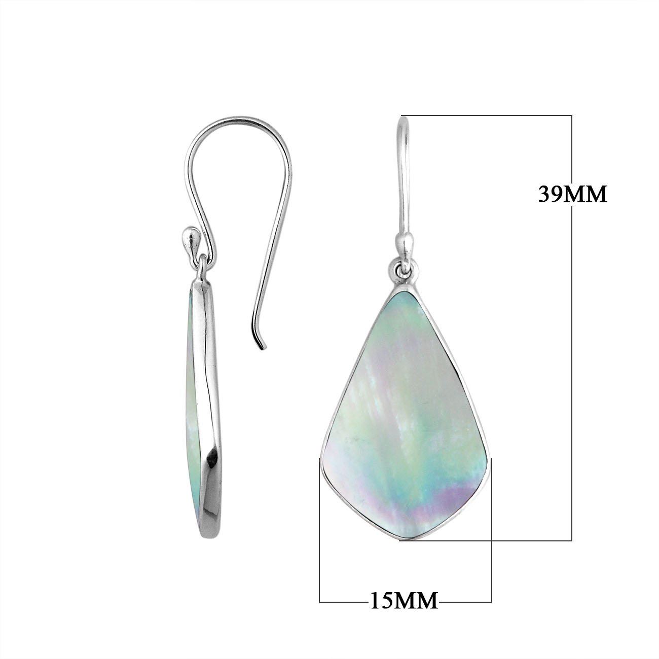 Sterling Silver Mother Of Pearl fancy shape earrings with Earwire and polished mirror finish for wholesale jewelry collections.