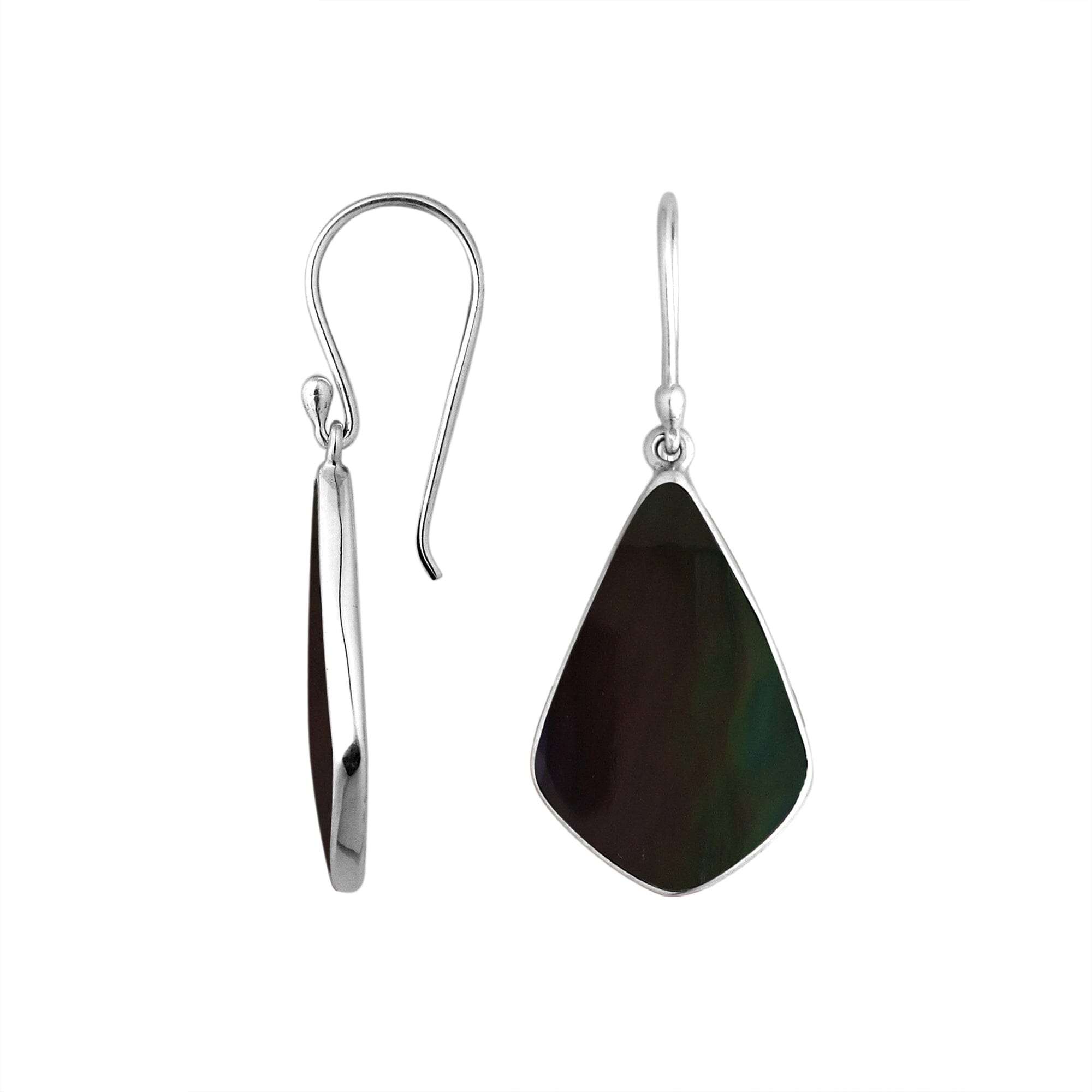 Sterling Silver Black Shell fancy shape earrings with Earwire and mirror finish for wholesale jewelry collections.
