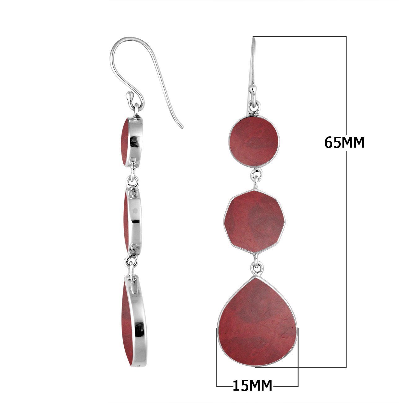 Sterling Silver Red Coral multi shape earrings with Earwire and mirror-polished finish for wholesale jewelry collections.
