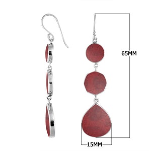 Sterling Silver Red Coral multi shape earrings with Earwire and mirror-polished finish for wholesale jewelry collections.
