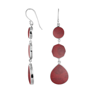 Sterling Silver Red Coral multi shape earrings with Earwire and mirror-polished finish for wholesale jewelry collections.