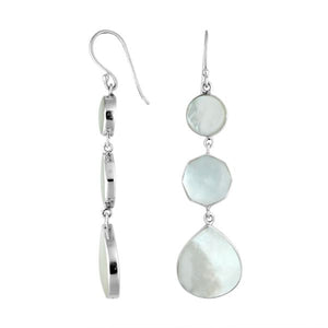 Sterling Silver Mother Of Pearl multi shape earrings with Earwire and mirror finish for wholesale jewelry collections.