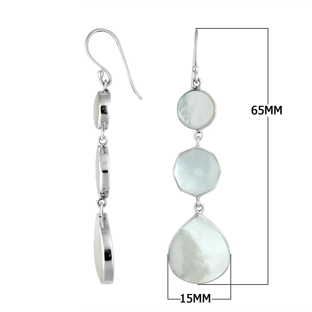 Sterling Silver Mother Of Pearl multi shape earrings with Earwire and mirror finish for wholesale jewelry collections.