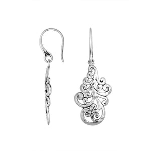 Sterling Silver filigree scroll drop earrings with Earwire and polished finish for wholesale jewelry collections.