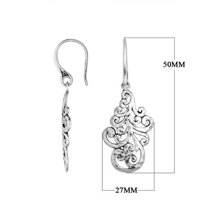 Sterling Silver filigree scroll drop earrings with Earwire and polished finish for wholesale jewelry collections.