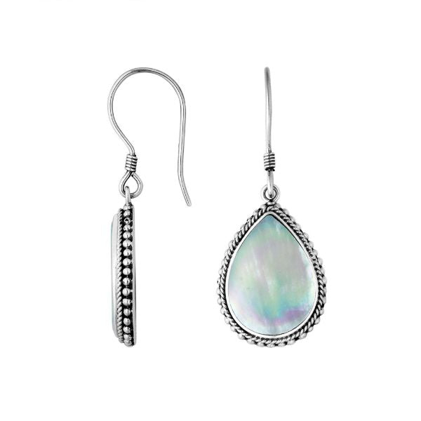 AE-6251-MOP Sterling Silver Hand Crafted Pear Shape Earring With Mother Of Pearl Jewelry Bali Designs Inc 