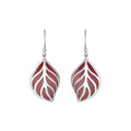 Sterling Silver Red Coral leaf drop earrings with Earwire and polished finish for wholesale jewelry collections.