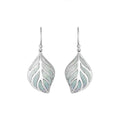 Sterling Silver Mother Of Pearl leaf earrings with Earwire and open silver design for wholesale jewelry collections.