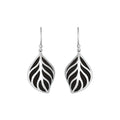 Sterling Silver Black Shell leaf drop earrings with Earwire and open silver design for wholesale jewelry collections.
