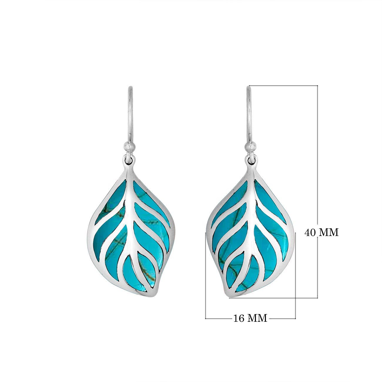 Sterling Silver Turquoise Shell leaf drop earrings with Earwire and open silver design for wholesale jewelry collections.