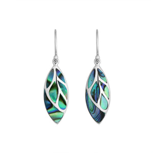 Sterling Silver Abalone Shell leaf dangle earrings with Earwire and polished finish for wholesale jewelry collections.