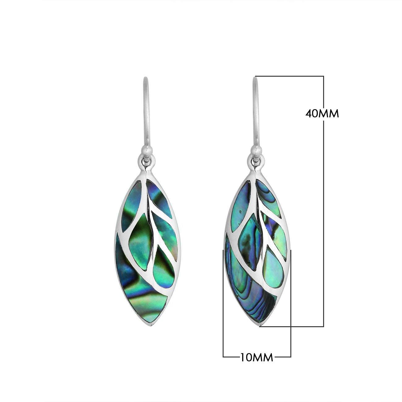 Sterling Silver Abalone Shell leaf dangle earrings with Earwire and polished finish for wholesale jewelry collections.