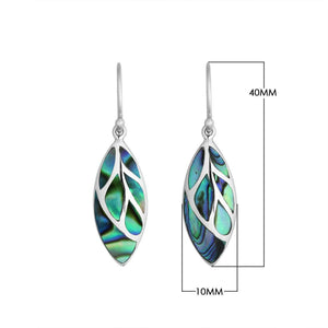 Sterling Silver Abalone Shell leaf dangle earrings with Earwire and polished finish for wholesale jewelry collections.