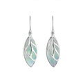 Sterling Silver Mother Of Pearl leaf drop earrings with Earwire and polished open silver design for wholesale jewelry collections.