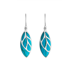 Sterling Silver Turquoise Shell leaf form earrings with Earwire and polished finish for wholesale jewelry assortments.