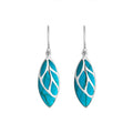 Sterling Silver Turquoise Shell leaf form earrings with Earwire and polished finish for wholesale jewelry assortments.