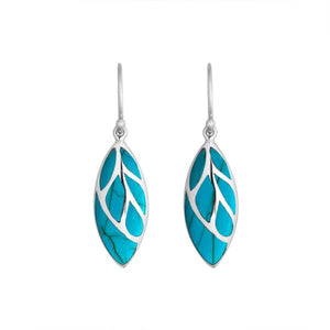 Sterling Silver Turquoise Shell leaf form earrings with Earwire and polished finish for wholesale jewelry assortments.