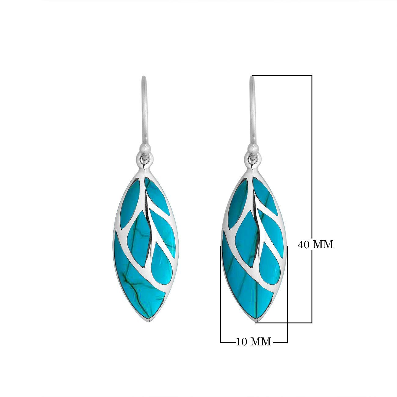 Sterling Silver Turquoise Shell leaf form earrings with Earwire and polished finish for wholesale jewelry assortments.